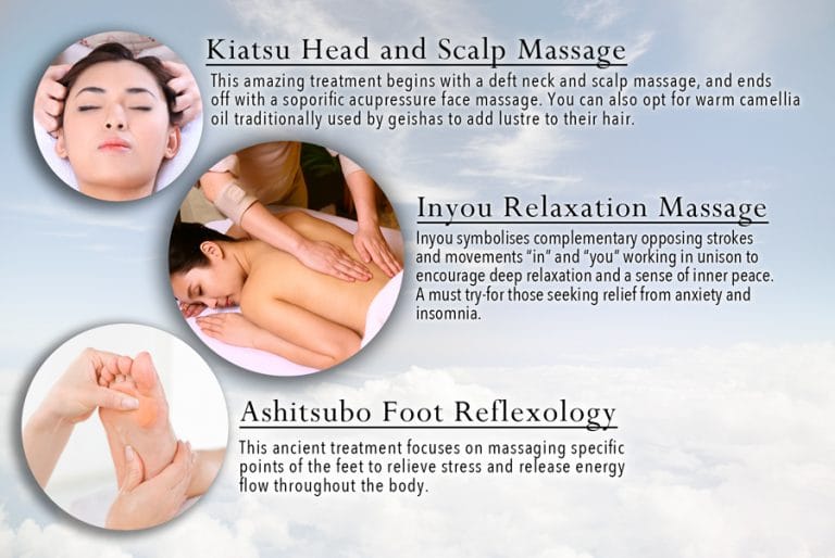 A flyer featuring a variety of massages and Japanese spa services in Singapore.