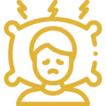Outline of a person with a sad face and squiggly lines around the head, symbolising stress or headache—ideal for promoting the benefits of relaxation massage.