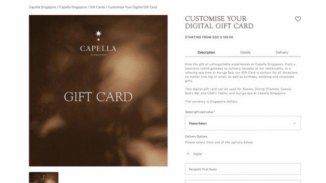 Capella ecommerce hotel spa voucher card template.