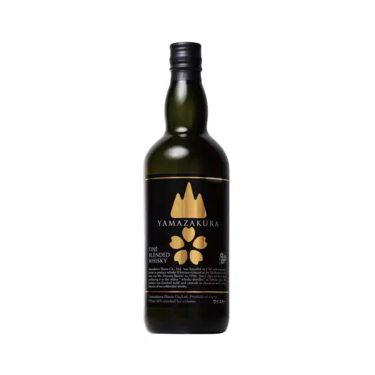 A bottle of Yamazakura Fine Blended Whisky on a white background.