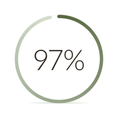 A circular progress indicator, resembling the serenity of an onsen facial, shows 97% completion with most of the circle filled in gray.
