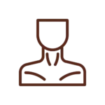 Simple brown outline icon of a head and shoulders of a person on a black background.